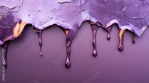 Purple glossy paint melting down a surface with smooth drips and glossy reflections. Generative AI photo