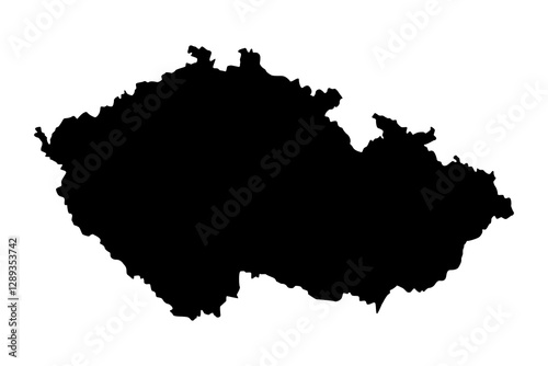Vector map of Czechia, Czech Republic of, a country in Central Europe. Detailed black silhouette, isolated on white background.