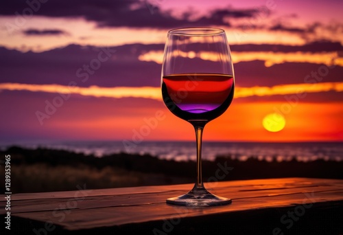 captivating wine glass silhouette vibrant sunset horizon rich colors textures, sky, gradient, orange, yellow, purple, contrast, beverage, refreshment, drink