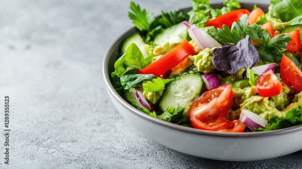 Healthy Vegetable Salad in Bowl on Gray Surface Healthy Vegetable Salad in Bowl on Gray Surface