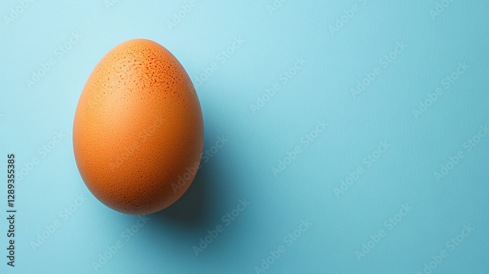 Single brown egg on blue background with minimalist design. Single brown egg on blue background with minimalist design.