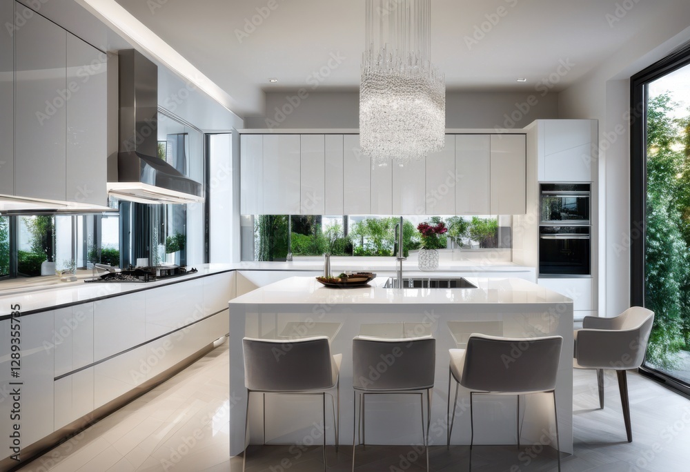 Fototapeta premium crystal clear water glass sleek modern table showcasing reflections brightness contemporary setting, clarity, surface, liquid, transparency, beverage, shine