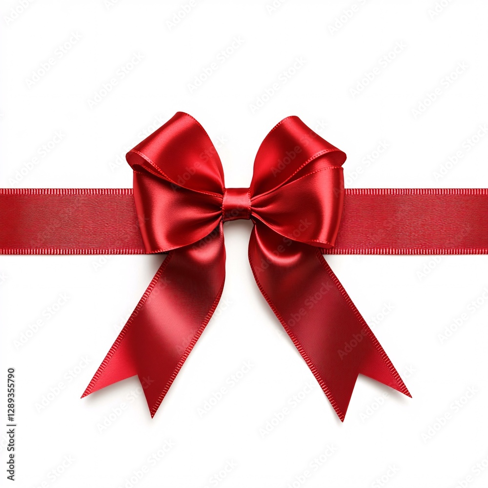 Festive Red Bow and Ribbon Isolated Against White Backdrop Festive Red Bow and Ribbon Isolated Against White Backdrop