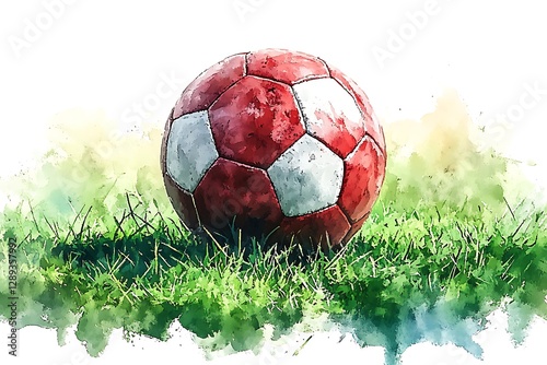 Watercolor Soccer Ball on Grass