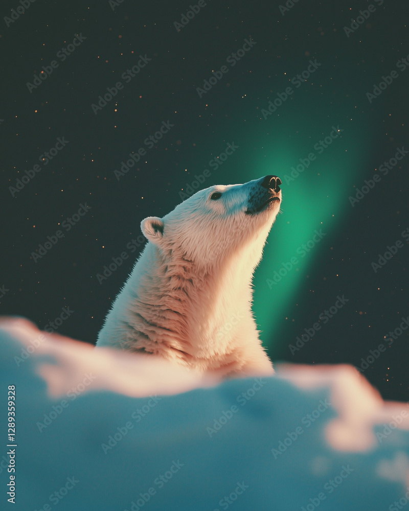 Obraz premium polar bear with northern lights in winter landscape, Cinematic Apex Predator, Amazing animal shots 