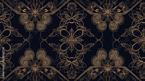 Elegant gold floral pattern on a dark background with intricate detailing