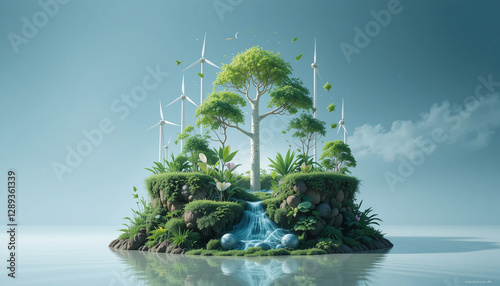 A conceptual image of sustainability, showcasing renewable energy, eco-friendly materials, and nature, symbolizing environmental responsibility and a green future.