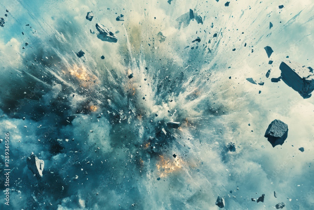 Fototapeta premium 爆発の瞬間と周囲の煙が広がる光景