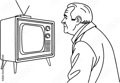 Vector Illustration of Senior Man Relaxing with Classic TV Show