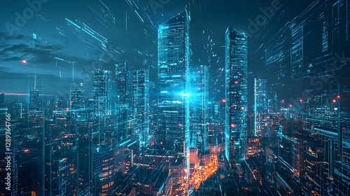 Wallpaper Mural Futuristic Cityscape with Illuminated Skyscrapers and Advanced Technologies Torontodigital.ca