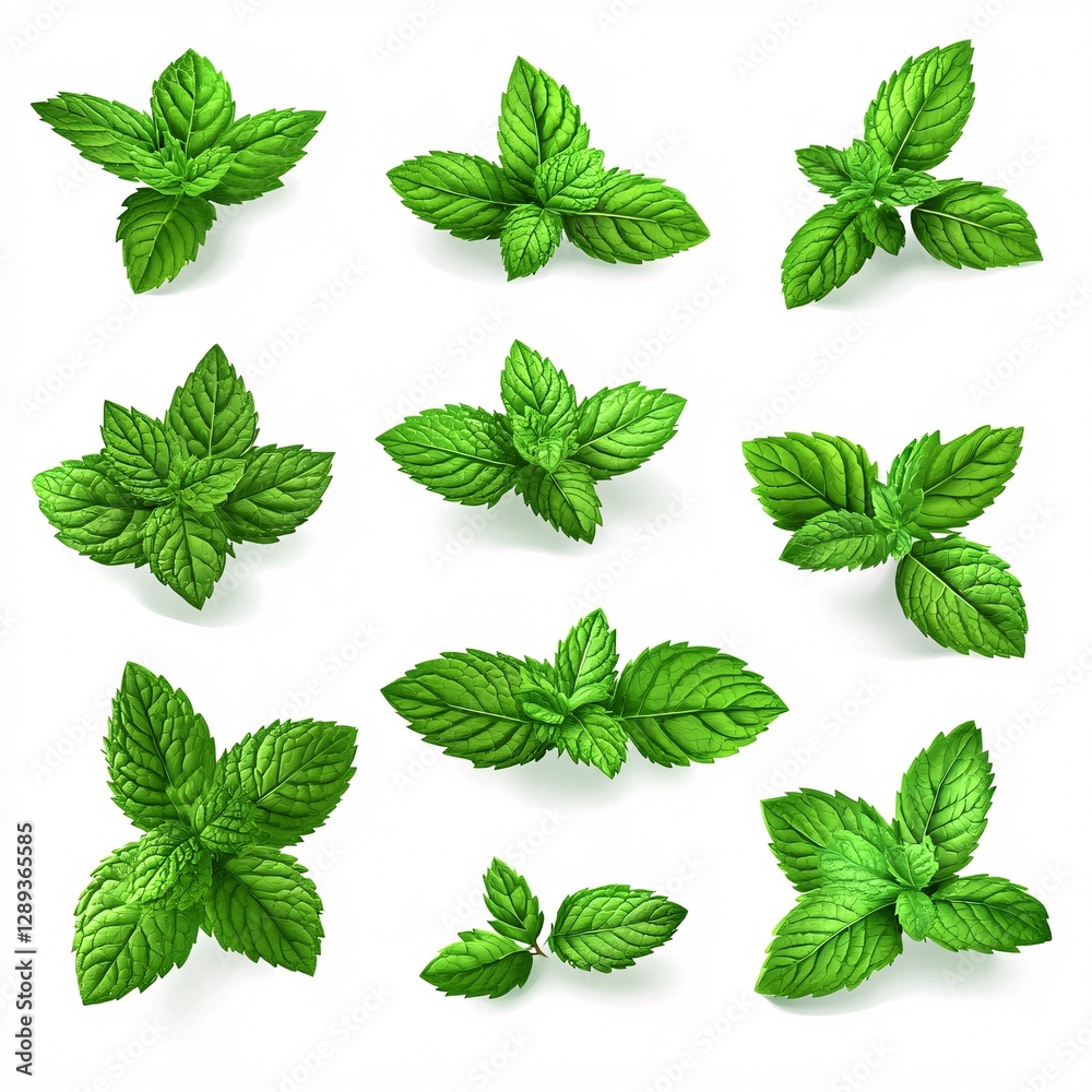 Assorted Fresh Mint Leaves Arranged Neatly for Culinary Use Assorted Fresh Mint Leaves Arranged Neatly for Culinary Use