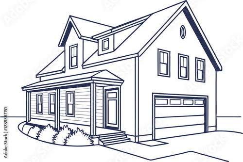Single-Family Home Design with Garage – Vector Illustration for Graphics