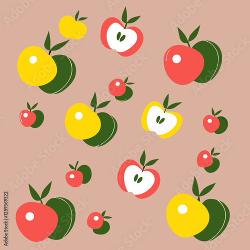 Apple fruit seamless pattern in red, yellow, and green