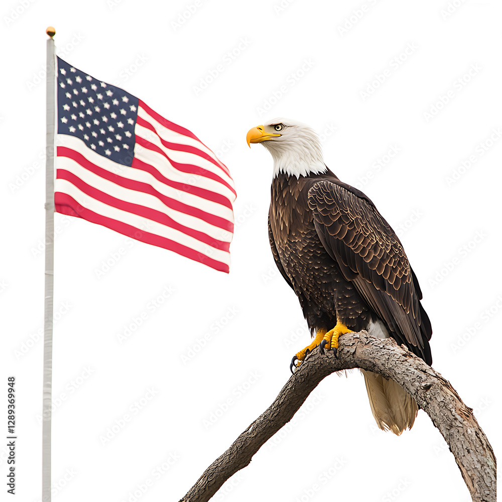 Naklejka premium Bald Eagle & American Flag