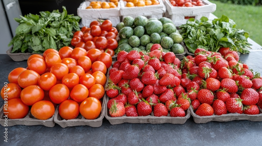 Fresh produce display at outdoor market (2) Fresh produce display at outdoor market (2)