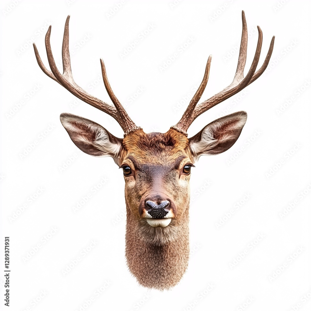 Majestic Deer Head with Elaborate Horns on White Cutout Majestic Deer Head with Elaborate Horns on White Cutout