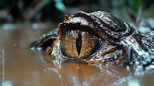 Close-up crocodile eye in muddy water. Possible use Stock photo