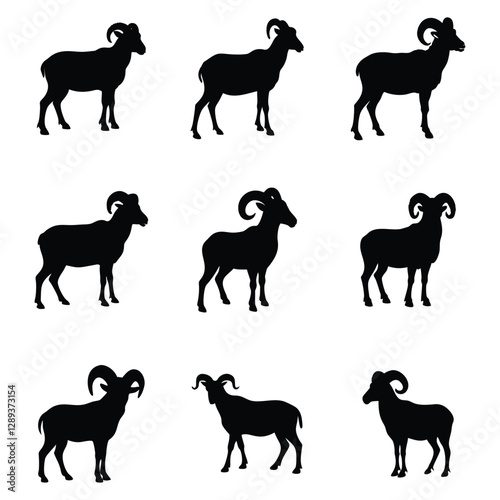 Ram Silhouette Icons | Bighorn Sheep Vector Clipart