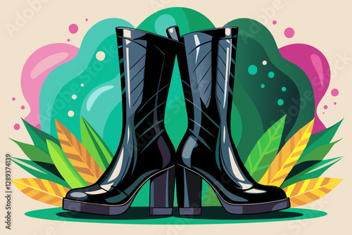 vector of  Women's long black boots