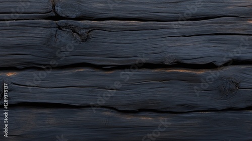 Charred black wood plank texture closeup, Burnt rustic surface with natural cracks, Dark moody aesthetic, Minimal horizontal background with aged timber grain

