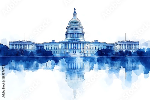 Watercolor Illustration of the US Capitol Building, Washington D.C.