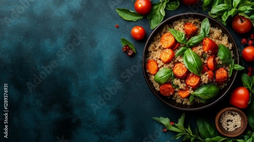 Vibrant roasted carrots and quinoa with fresh basil. Generative AI photo