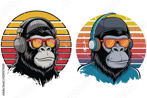 Creative retro style t-shirt design based on different kind on animals