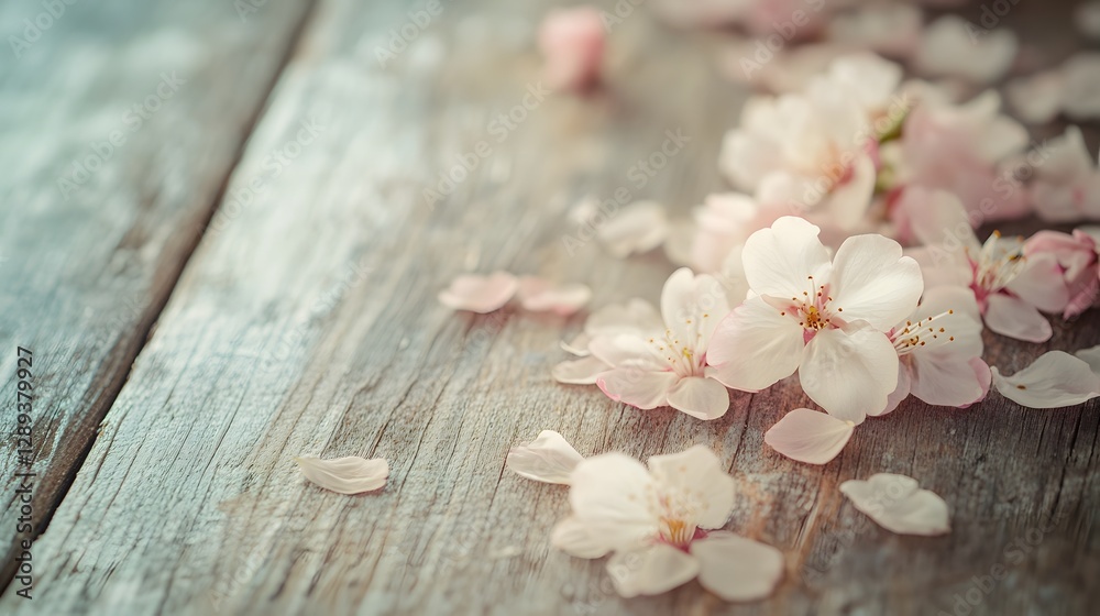 Fototapeta premium cherry blossom petals scattered on the ground, floral spring background image