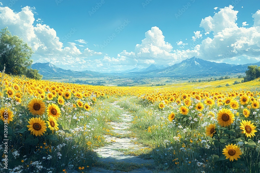 Fototapeta premium field of sunflowers and blue sky