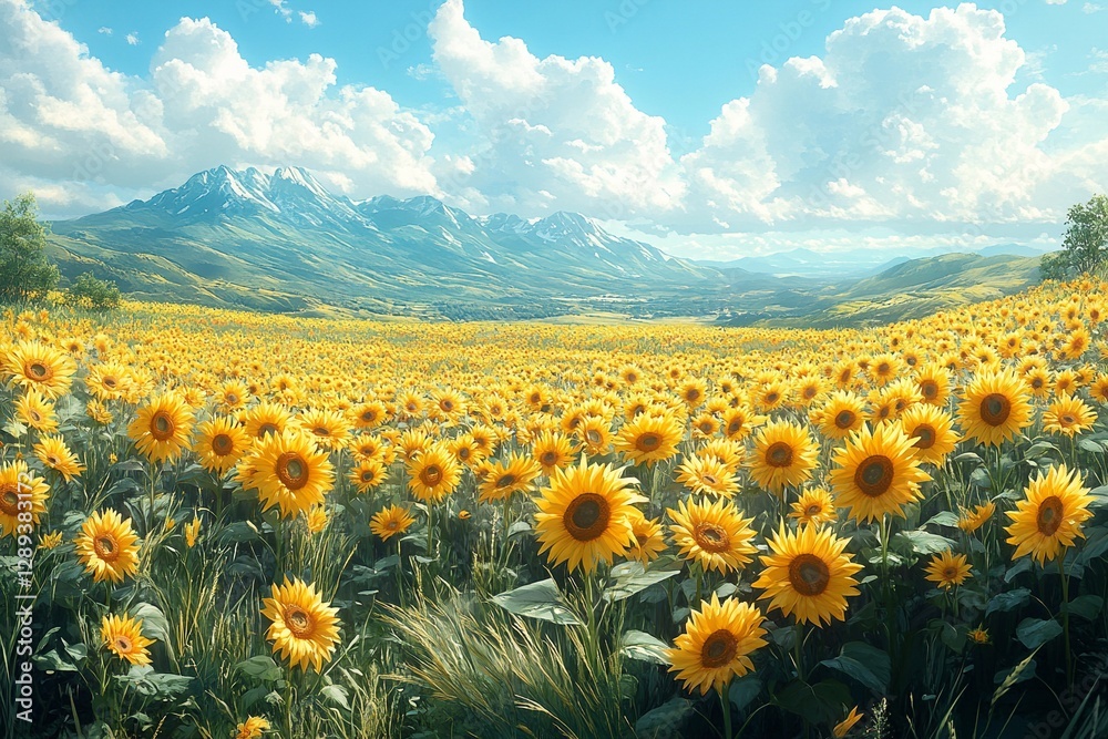 Obraz premium field of sunflowers and blue sky