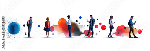 Collection of watercolor element and decoration for website design : Abstract watercolor people in various activities