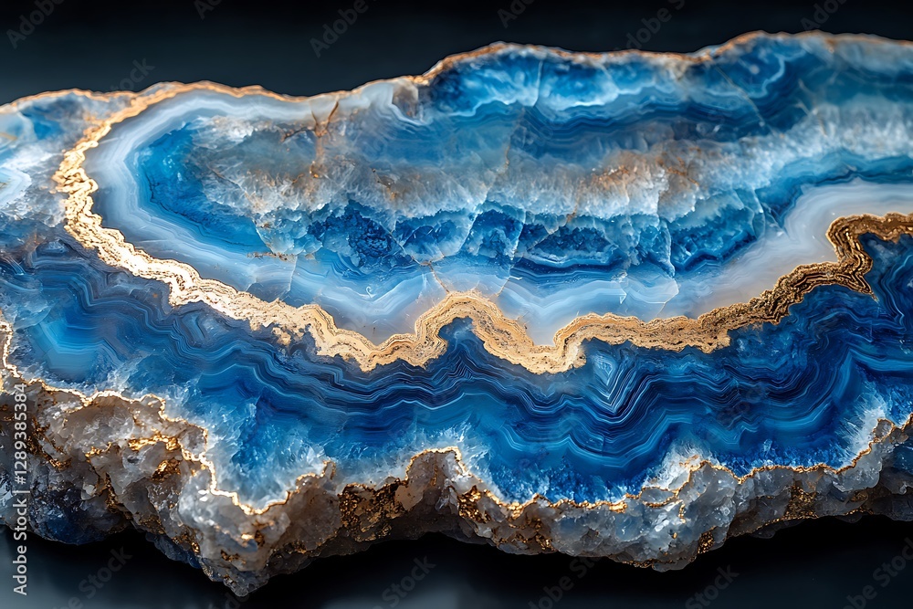 Fototapeta premium Close-up of a stunning blue and gold agate slice.
