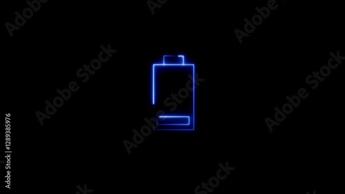 Low battery indicating neon. glowing low battery concept illustration background.