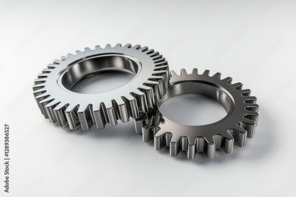 Two metallic gears interlocked, symbolizing teamwork, mechanics, and industrial processes. Two metallic gears interlocked, symbolizing teamwork, mechanics, and industrial processes.