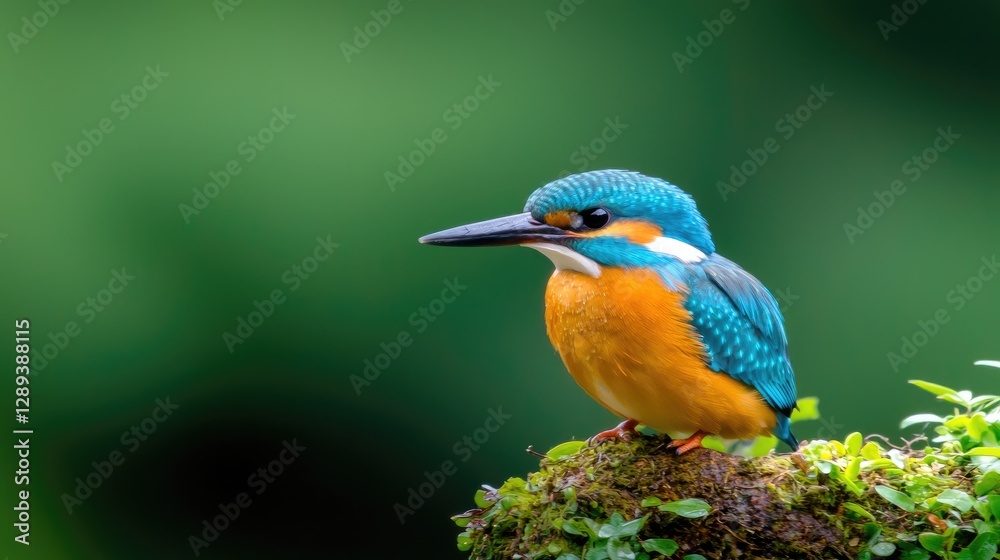 Fototapeta premium Kingfisher perched, forest, vibrant plumage, nature