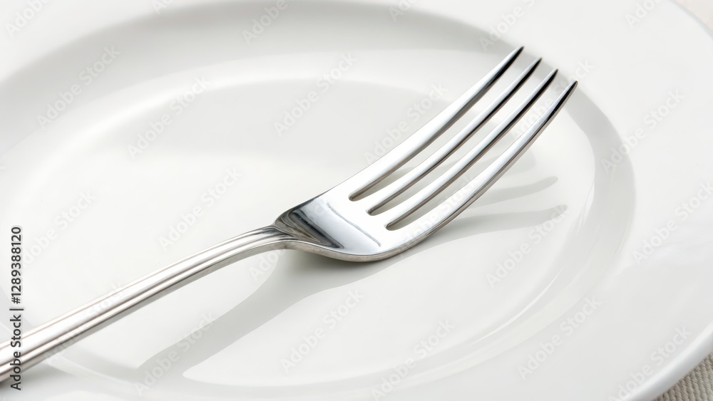 Fork on Plate, White Background Fork on Plate, White Background