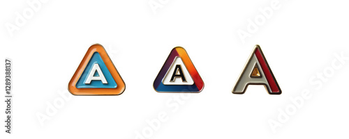 Free Download Set of enamel pin with a letter “A”, polished and colorful, metal badge with retro style, transparent background - GFXLoad