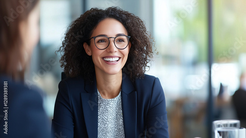 Confident Female HR Manager Interviews Candidate in Modern Office photo