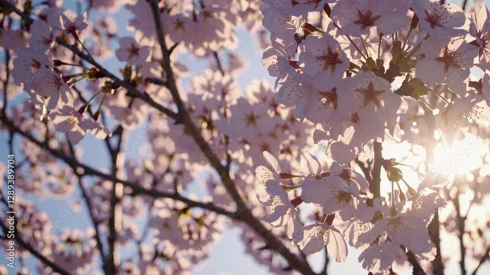 Close-up video of cherry blossoms against a bright sky, capturing the delicate petals and sunlight from a low angle, evoking a serene, natural vibe. Close-up video of cherry blossoms against a bright sky, capturing the delicate petals and sunlight from a low angle, evoking a serene, natural vibe.