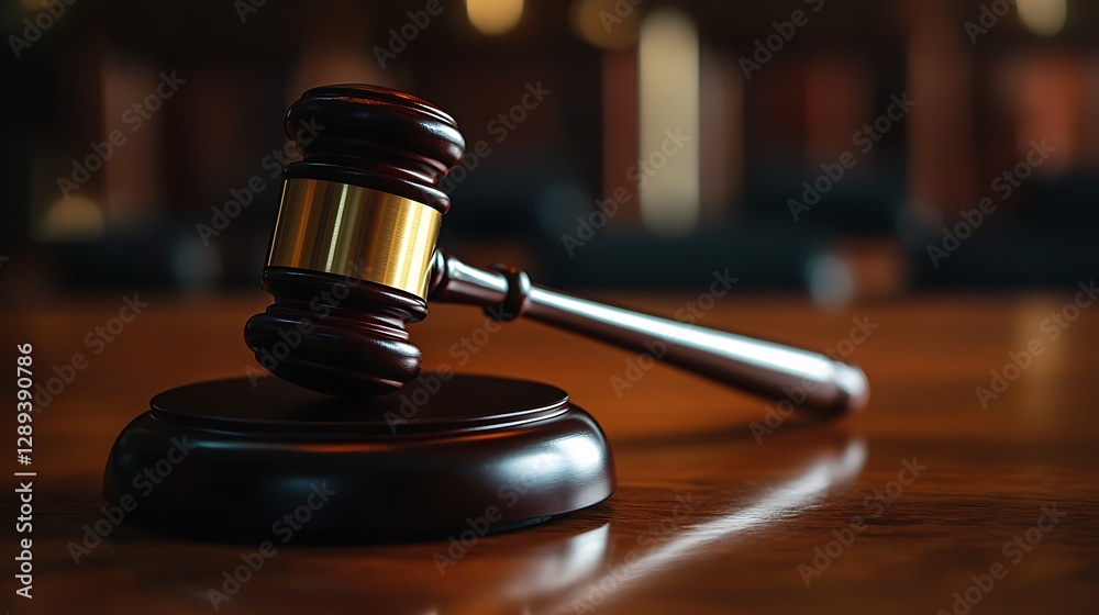 Gavel Resting on Wooden Surface Representing Justice Law and Order Gavel Resting on Wooden Surface Representing Justice Law and Order