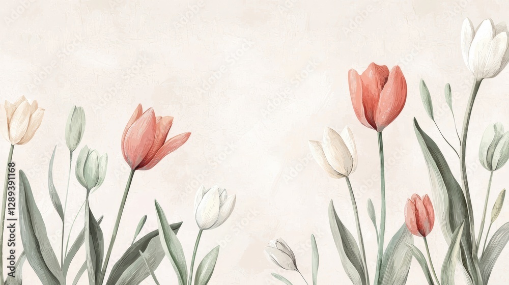Elegant Mother's Day Card Design with Pastel Tulip Illustrations for Print or Poster Elegant Mother's Day Card Design with Pastel Tulip Illustrations for Print or Poster