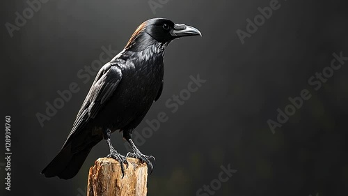 Majestic crow perched, forest background, wildlife photography