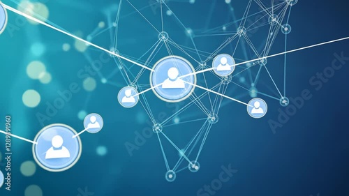 Dynamic network connections and data flow visualization with glowing nodes