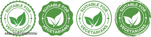 Green Suitable for Vegetarians stamp sticker with Leaves icon vector illustration