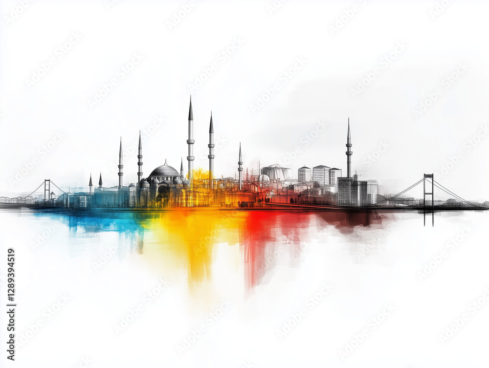 Fototapeta premium istanbul, turkey, türkei, kiev, kiev, kiew, ukraine, stadt, silhouetten, ortsbild, bauwerk, roma, rom, italy, städtisch, architektur, silhouette, hochhaus, vektor, abbildung, business, himmel, bauwerk