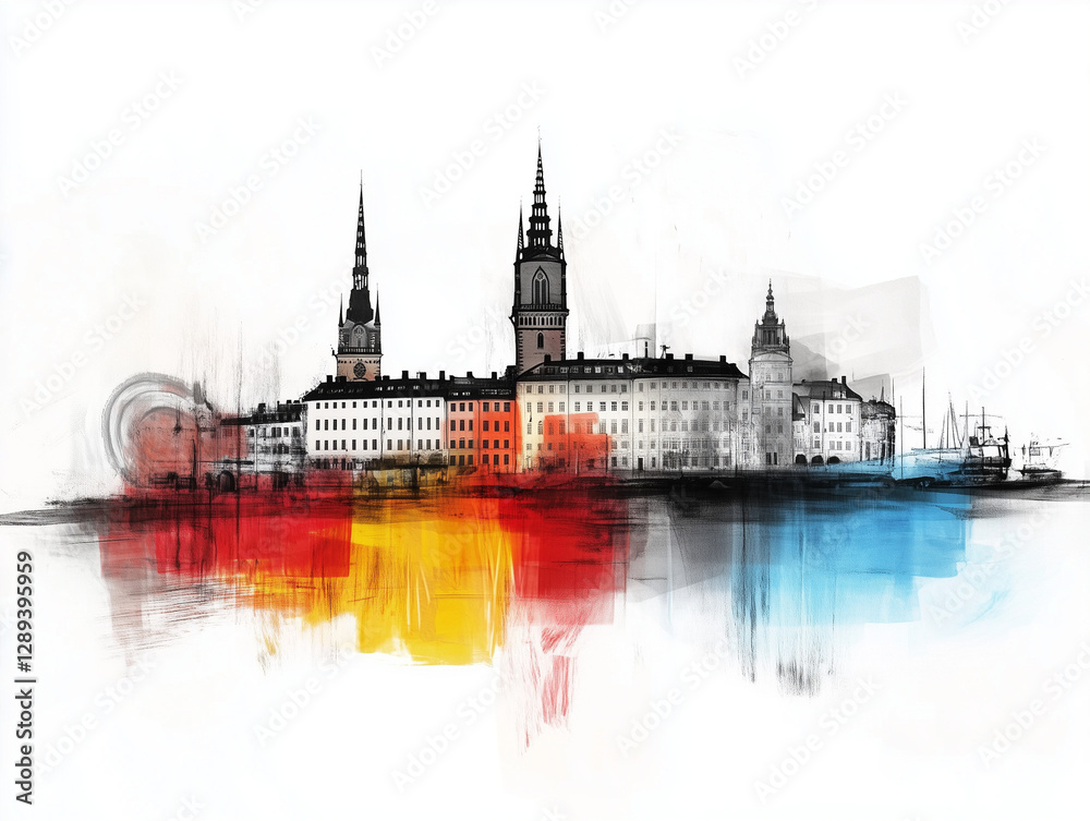 Naklejka premium stockholm, schweden, shilouette, umriß, stadt, fluss, nacht, architektur, brücke, kirche, wasser, europa, cathedral, prag, bauwerk, emporragen, burg, fra, anreisen, orientierungspunkt, himmel, pueblo,