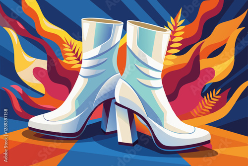 vector of  Women's long white boots