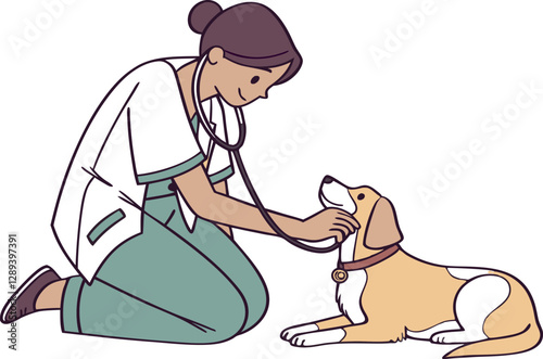 Veterinarian with Stethoscope Checking Dog – High-Quality Vector