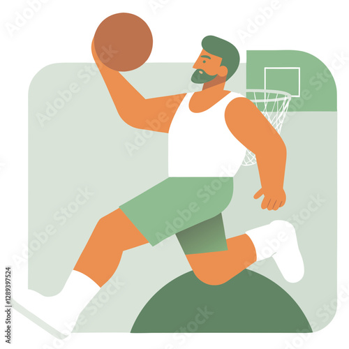 Basketball player making a slam dunk in modern illustration