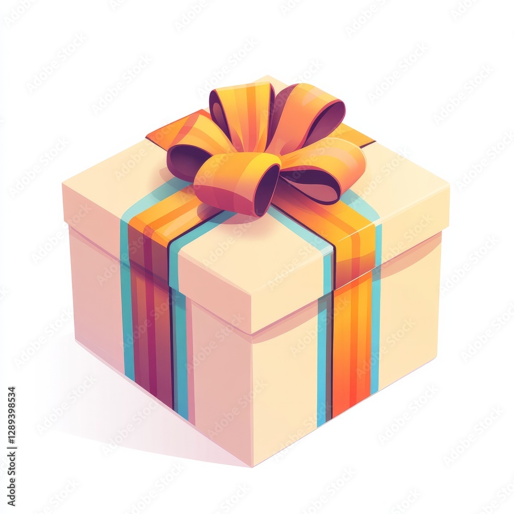 Obraz premium Modern vector flat design of a gift box, bold ribbon highlights and subtle gradients, isolated on white 